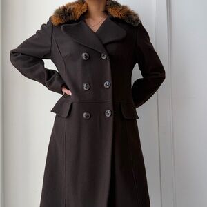 Morgan de Toi Brown Faux Fur Trim Wool Coat - Medium